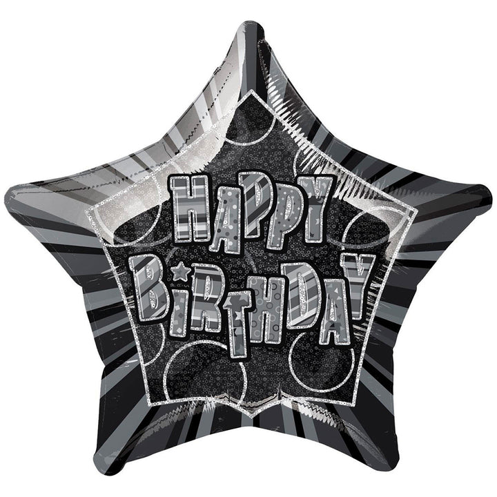 Glitz Black Star Foil Happy Birthday Balloon