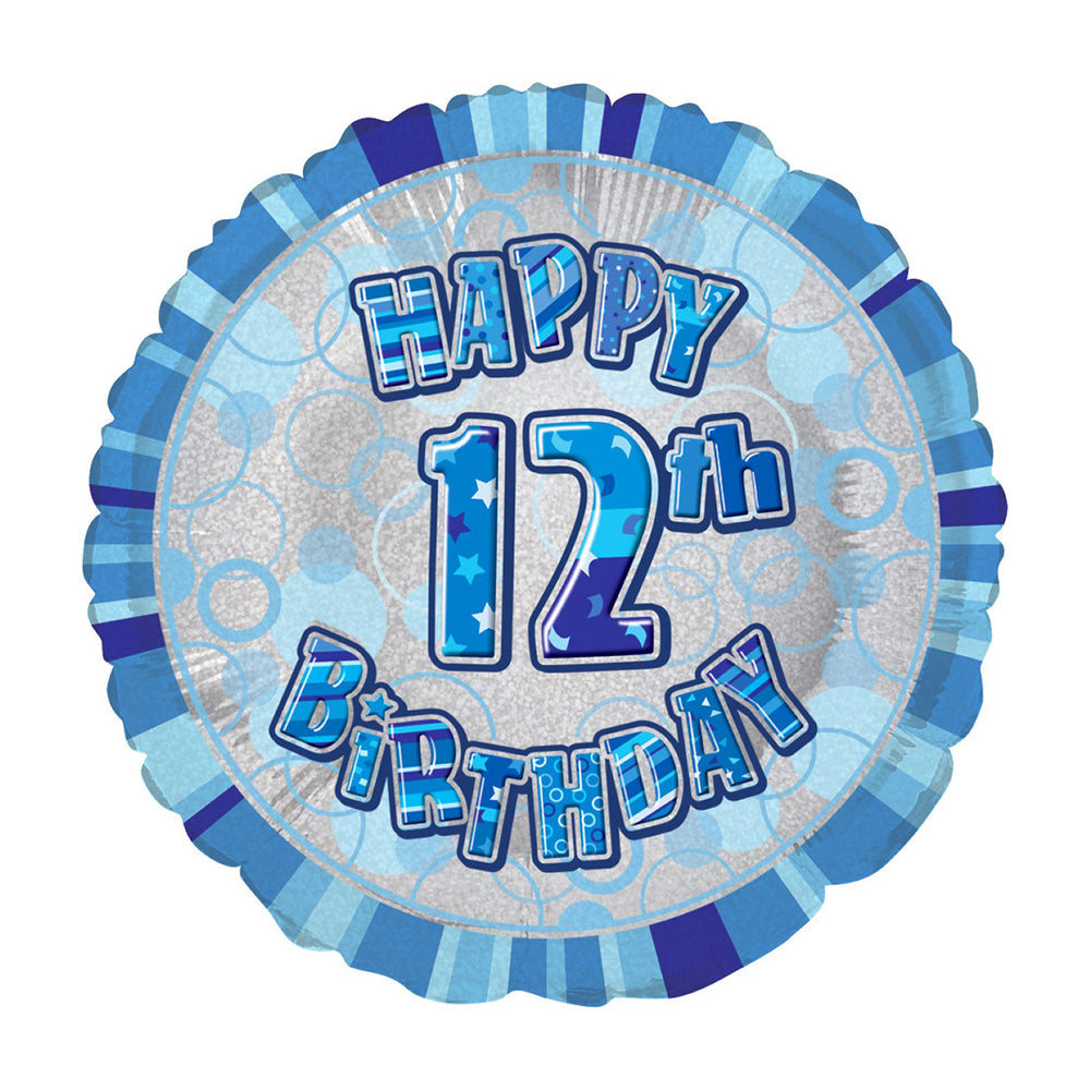 Glitz Blue 12th Birthday Round Foil Balloon
