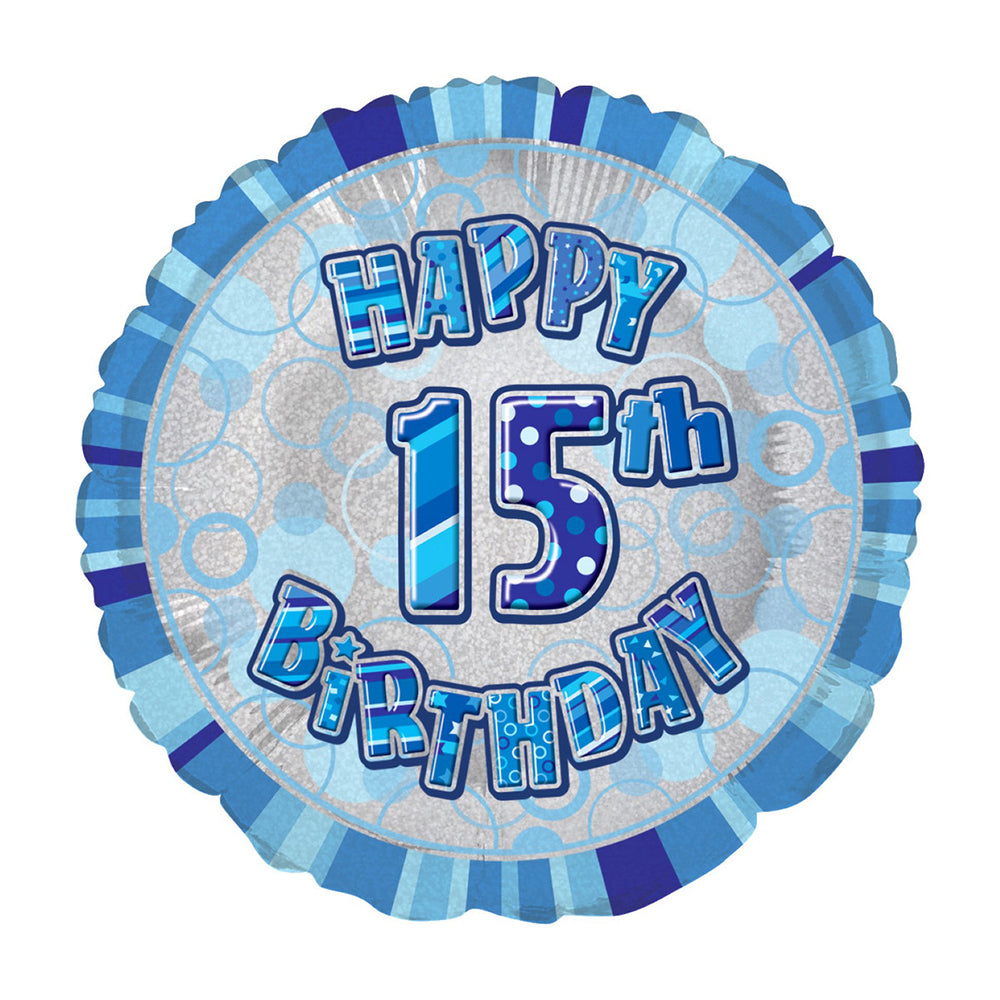 Glitz Blue 15th Birthday Round Foil Balloon