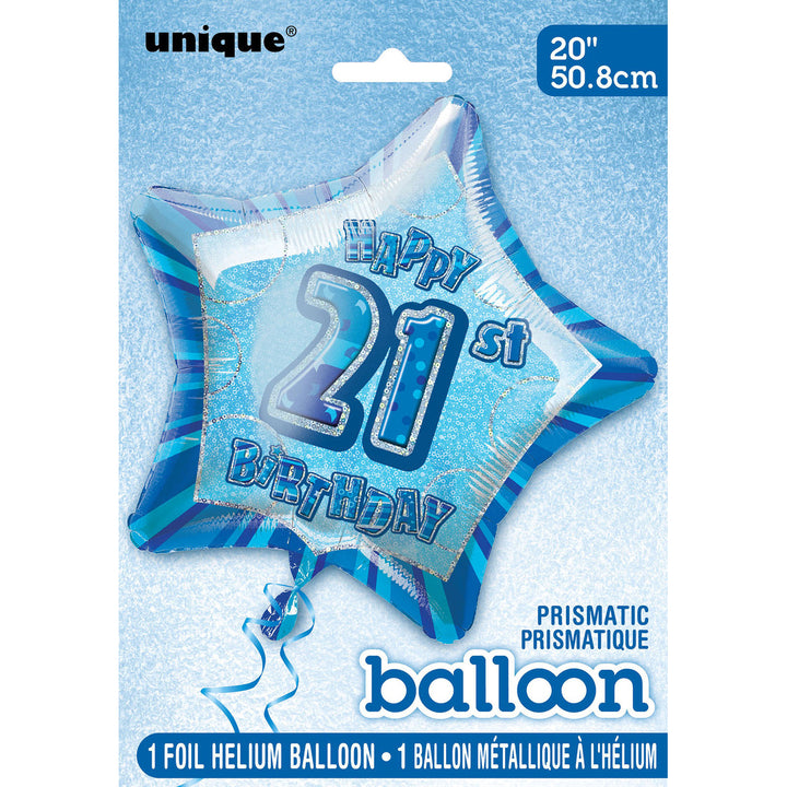 Glitz Blue 21st Birthday Star Foil Balloon