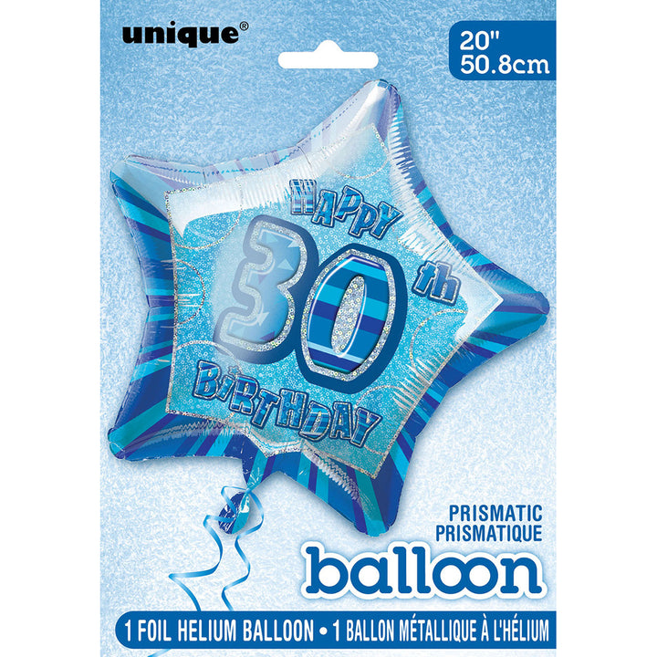 Glitz Blue 30th Birthday Star Foil Balloon