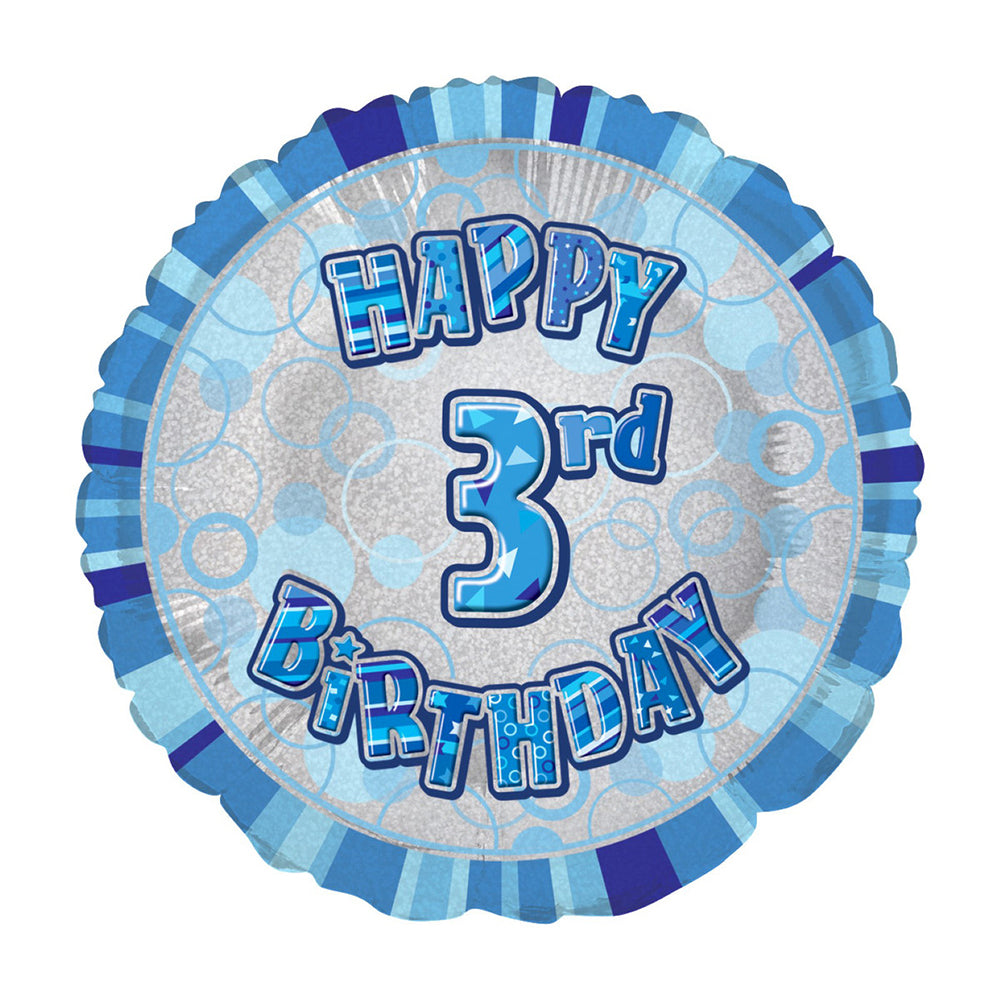Glitz Blue 3rd Birthday Round Foil Balloon