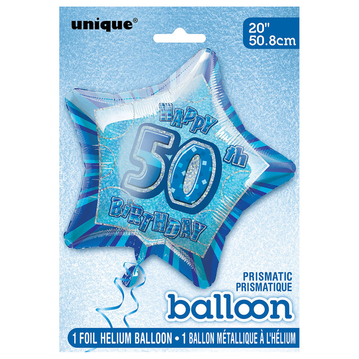 Glitz Blue 50th Birthday Star Balloon