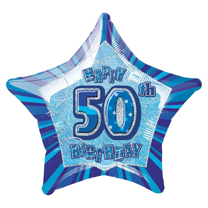 Glitz Blue 50th Birthday Star Balloon