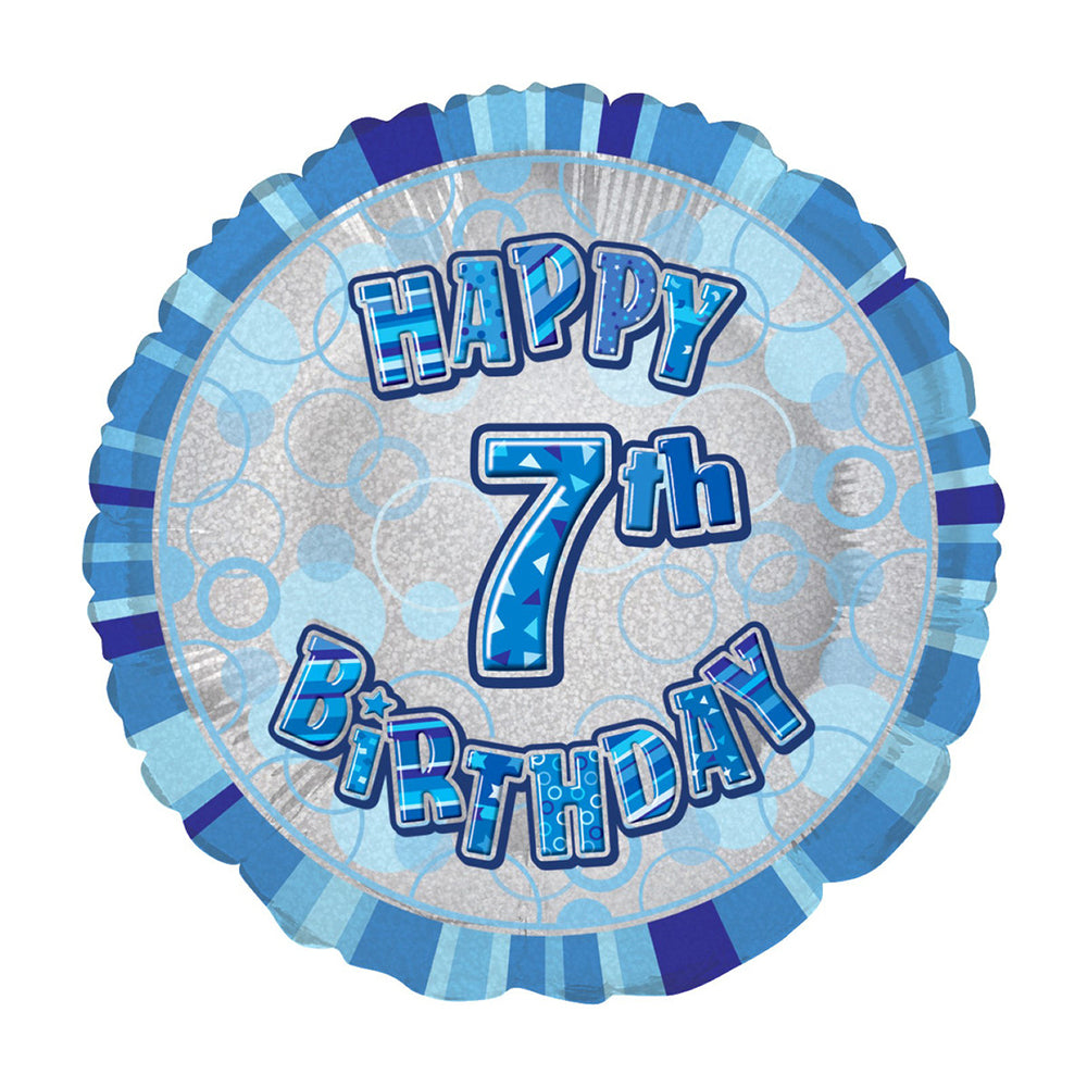 Glitz Blue 7th Birthday Round Foil Balloon