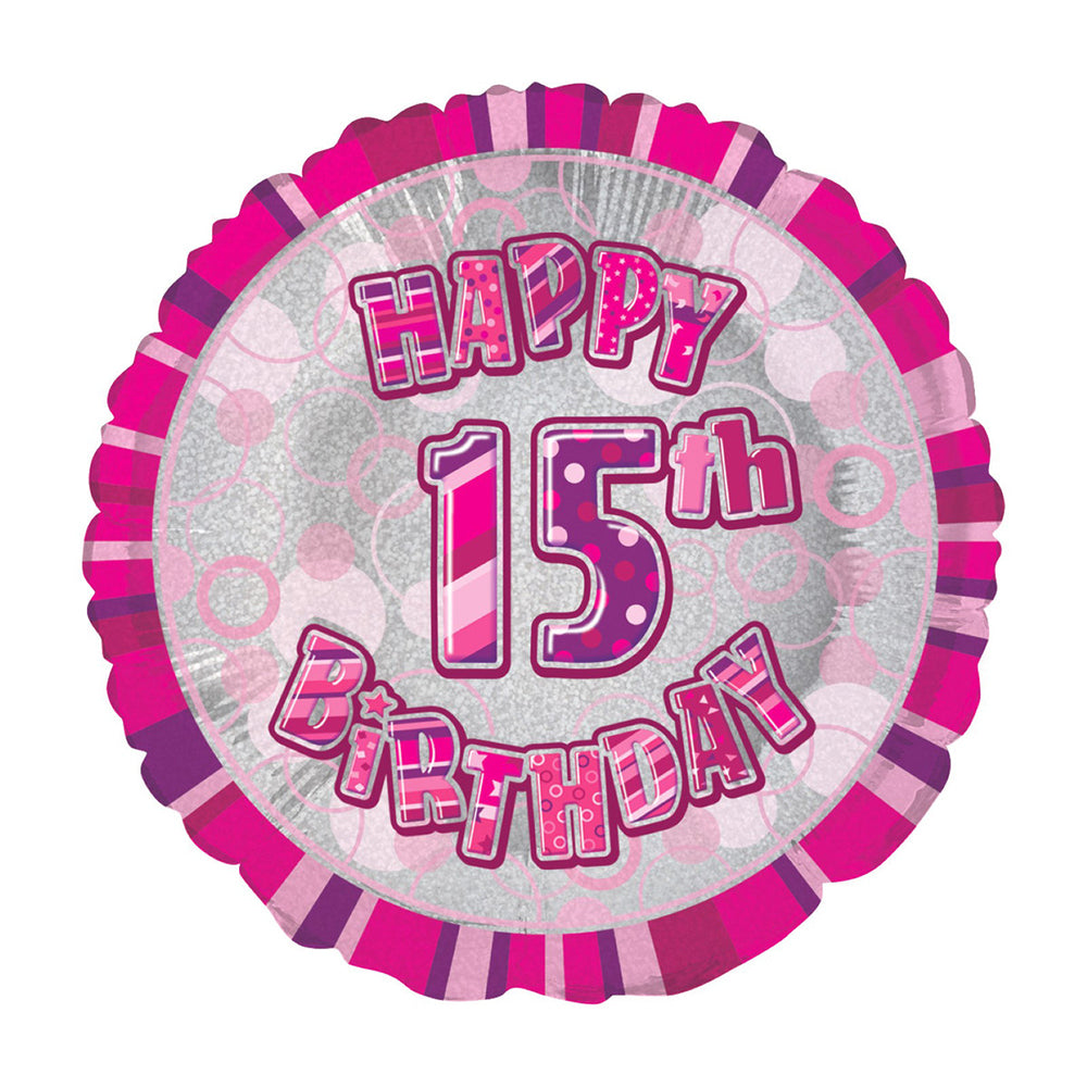 Glitz Pink 15th Birthday Round Foil Balloon