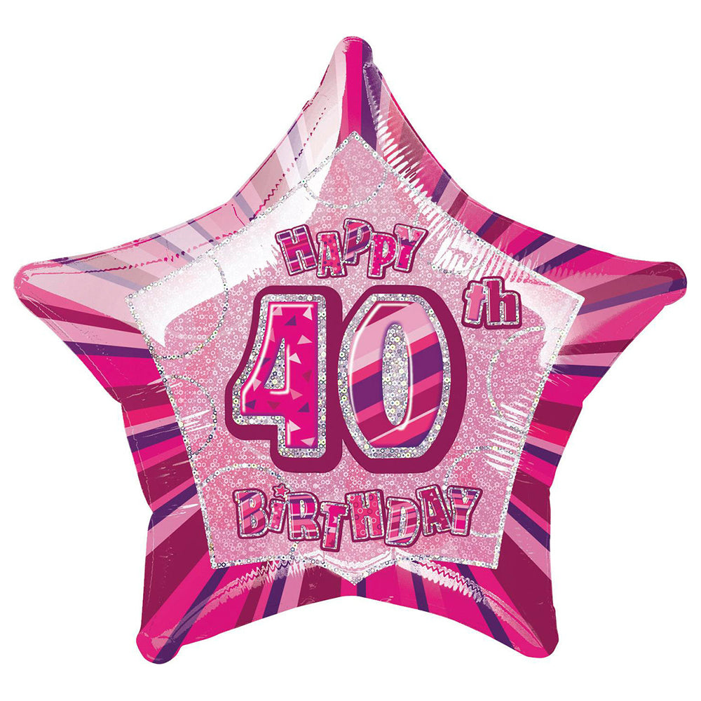 Glitz Pink 40th Birthday Star Balloon