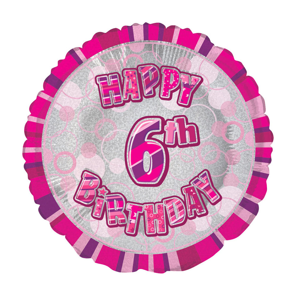 Glitz Pink 6th Birthday Round Foil Balloon