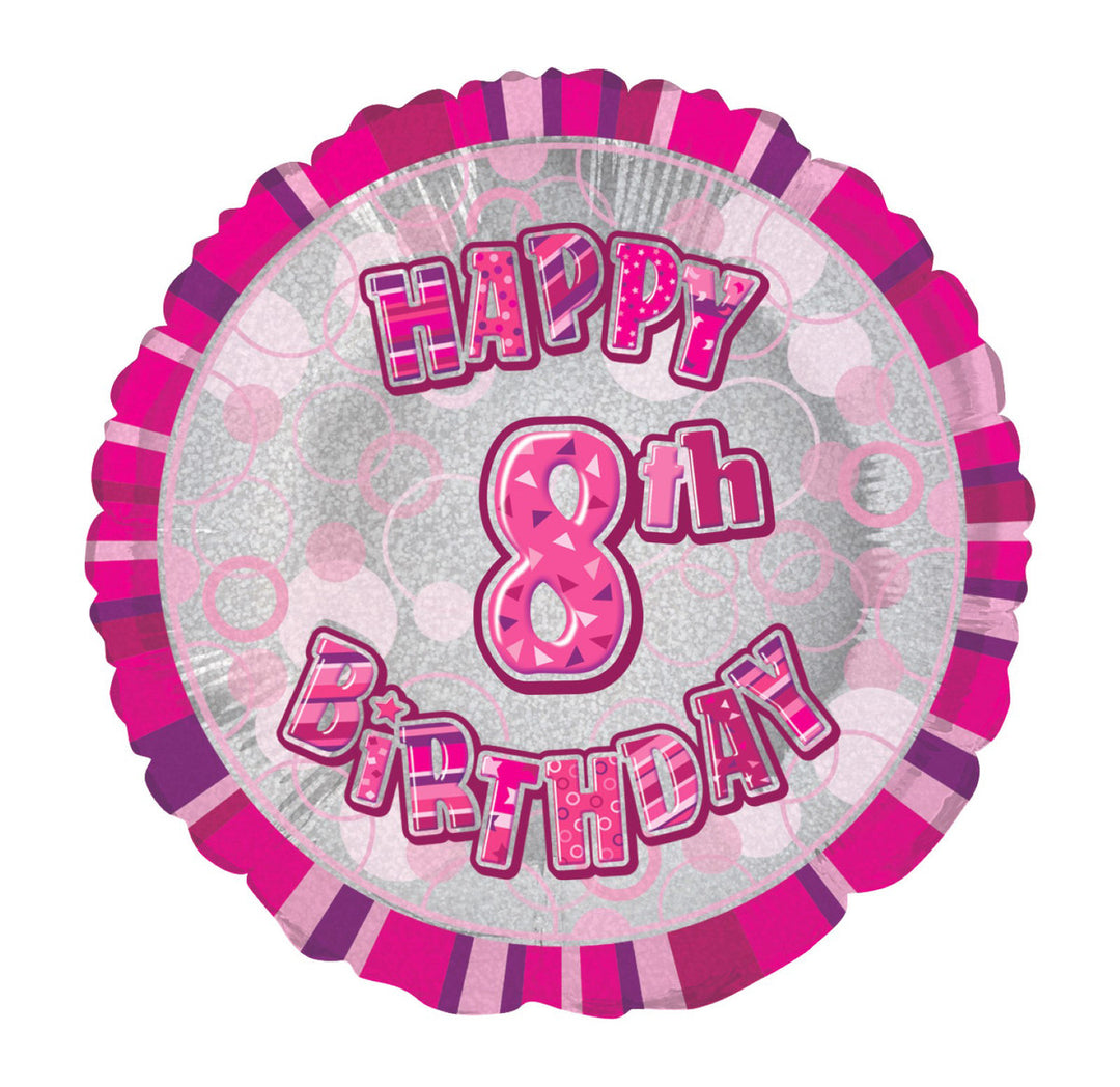 Glitz Pink 8th Birthday Round Foil Balloon