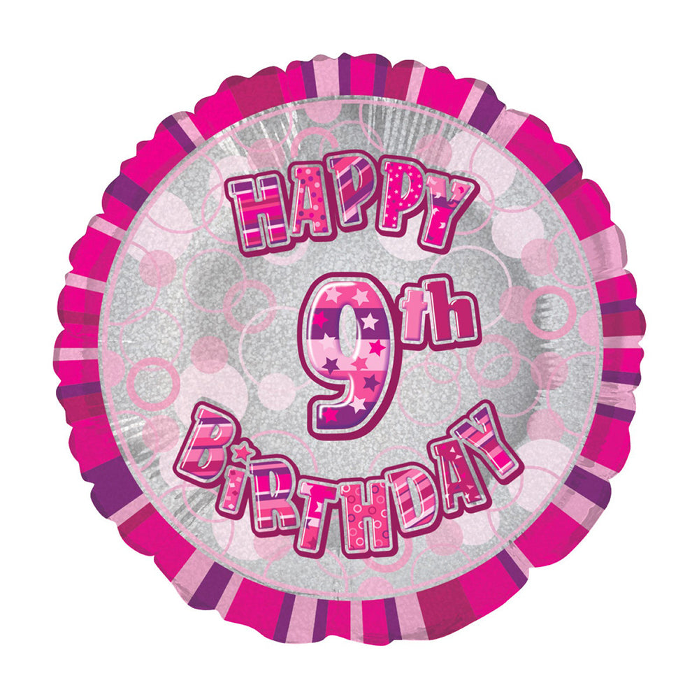 Glitz Pink 9th Birthday Round Foil Balloon