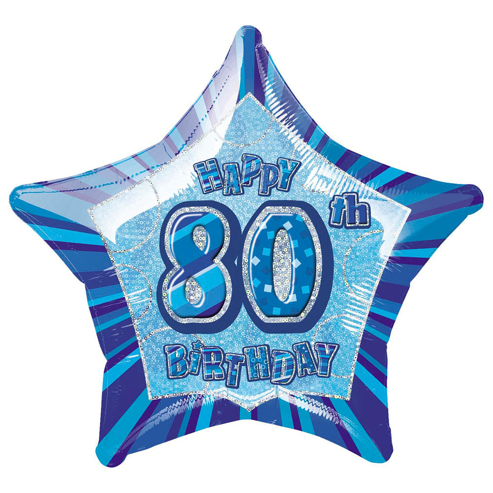 Happy 80th Birthday Star Blue Balloon