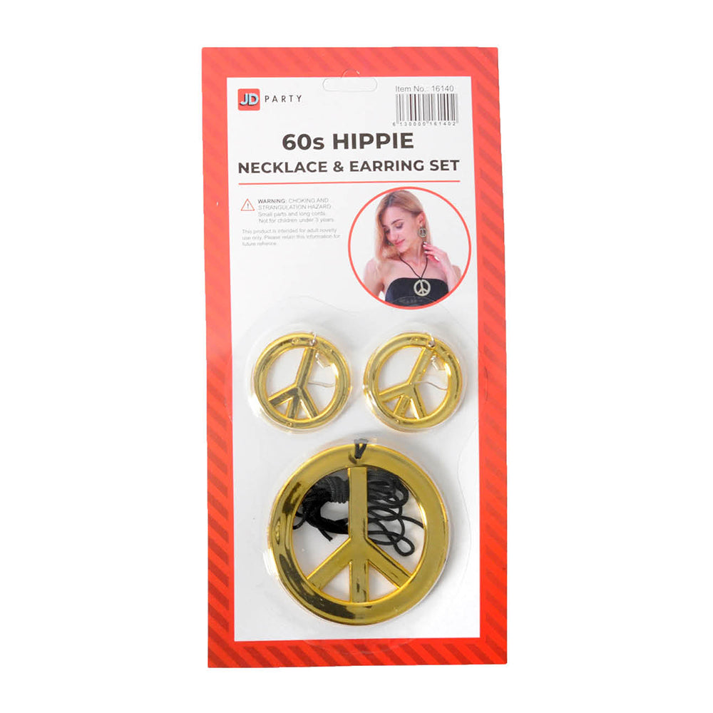 Hippie Peace Necklace & Earring Set - Gold