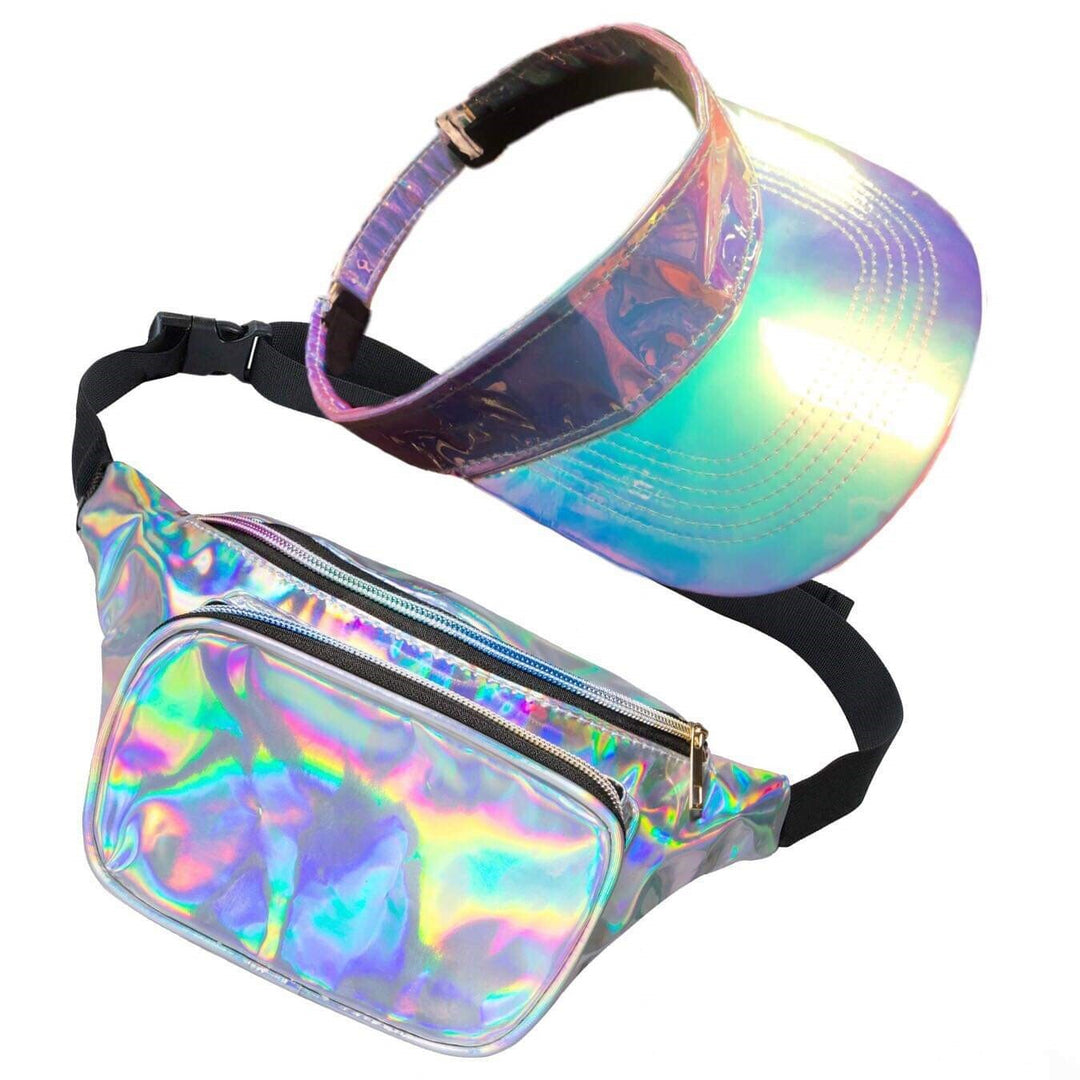 Holographic 80s Galaxy Bum Bag & Visor Set