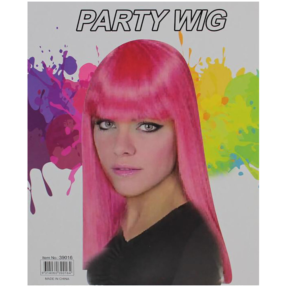 Hot Pink Long Party Wig with Fringe