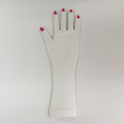 Long White Fingerless Fishnet Gloves