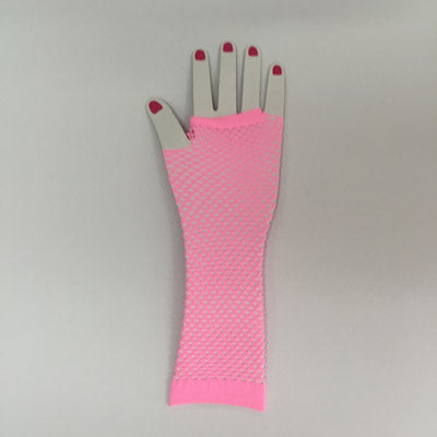 Long Pink Fingerless FIshnet Gloves