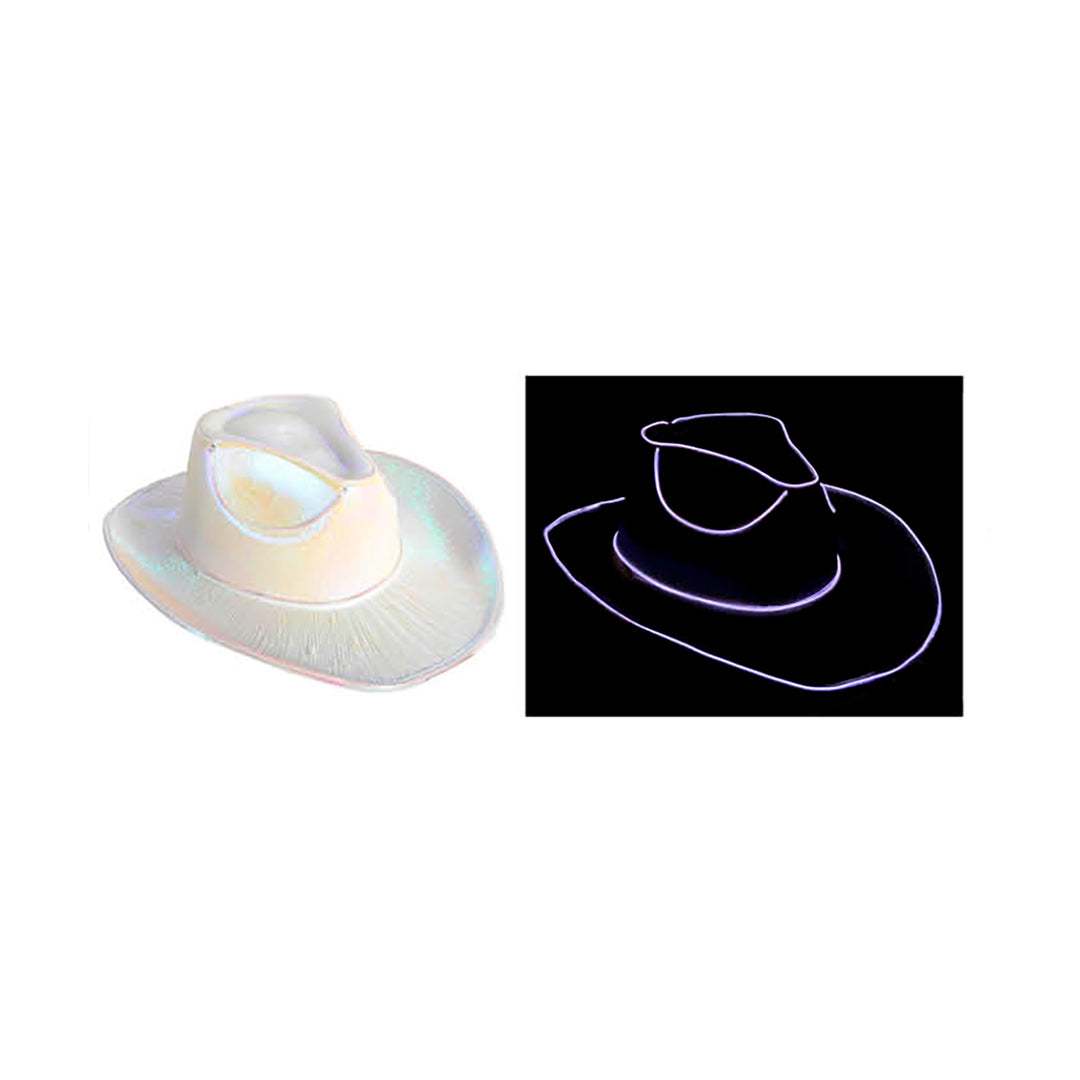 Light Up Metallic Cowboy Hat - White