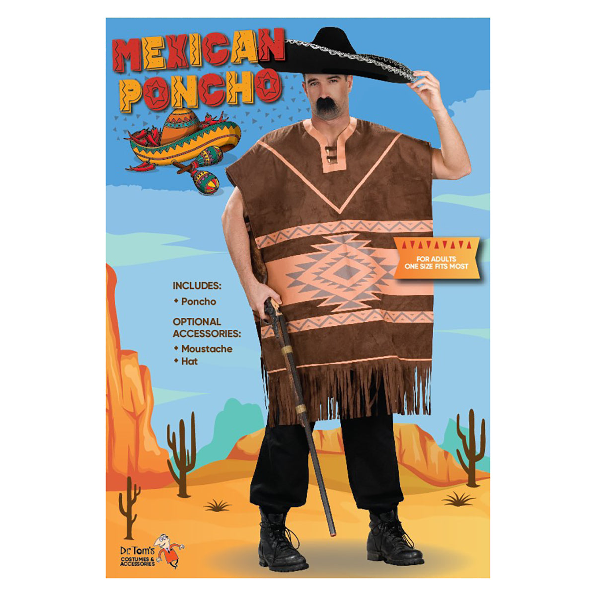 Mexican Brown Print Poncho – Sydney Costume Shop
