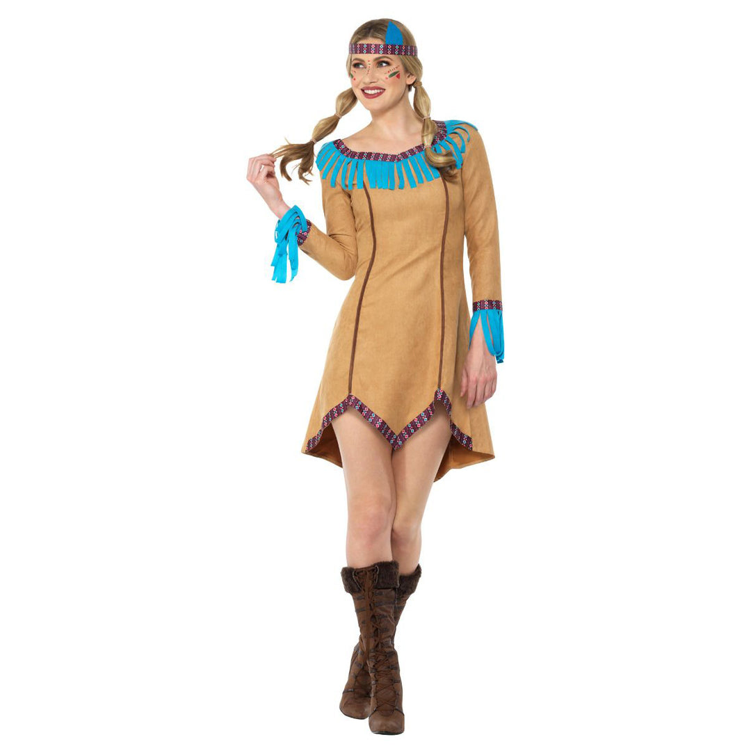 Native American Inspired Lady Costume, Blue & Brown