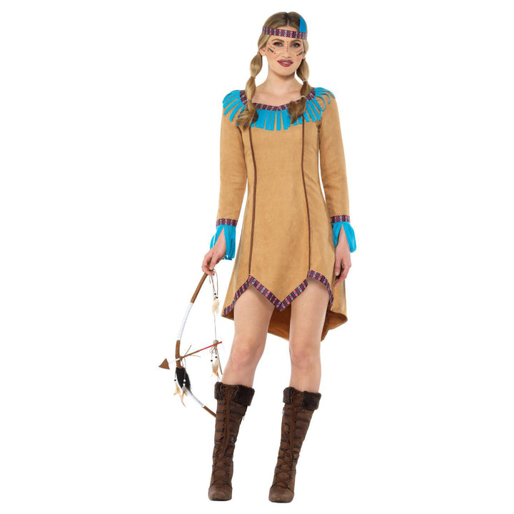 Native American Inspired Lady Costume, Blue & Brown