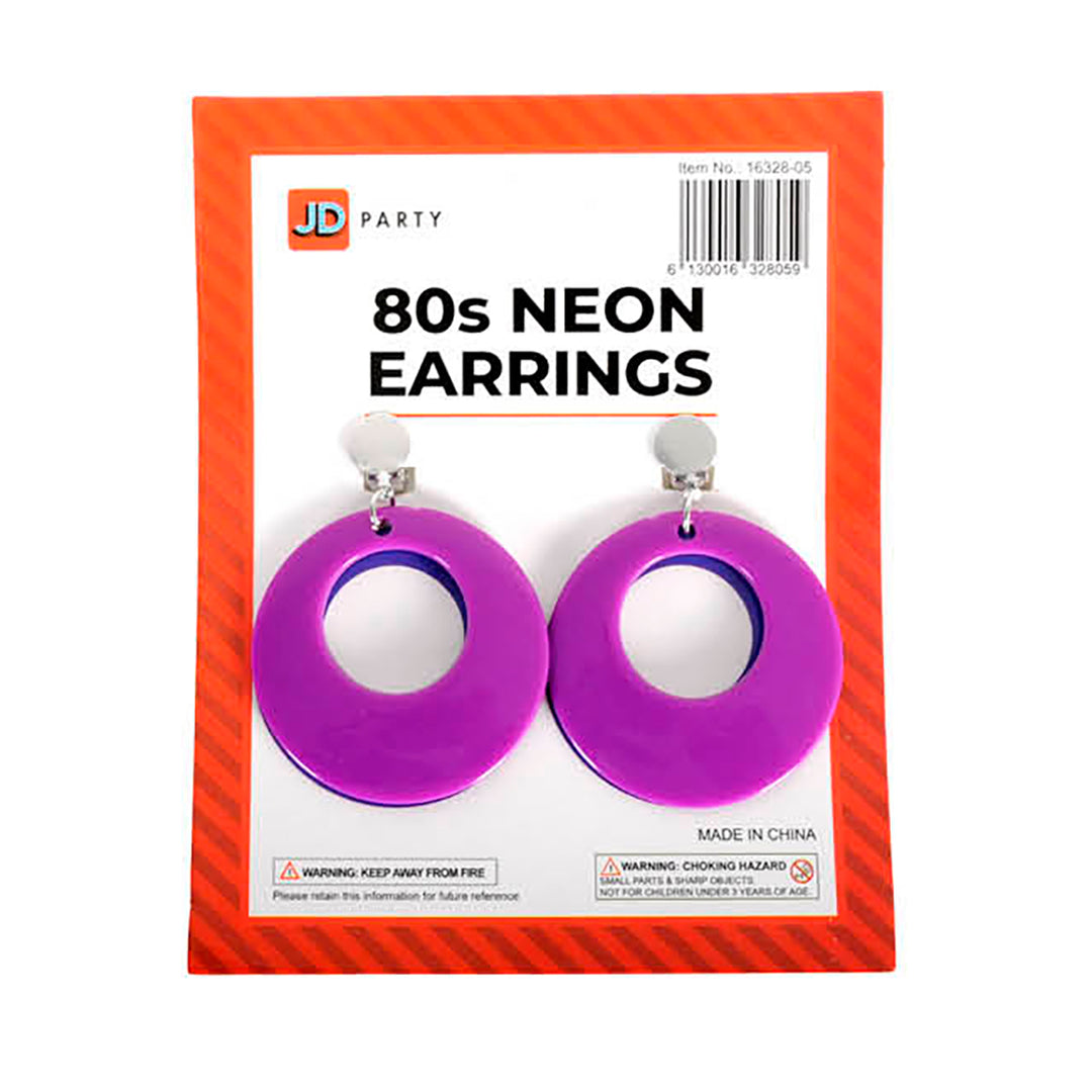 Neon 80s Earrings Purple