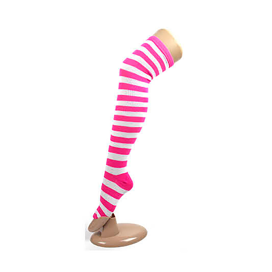 Over The Knee Socks - Pink and White Stripe