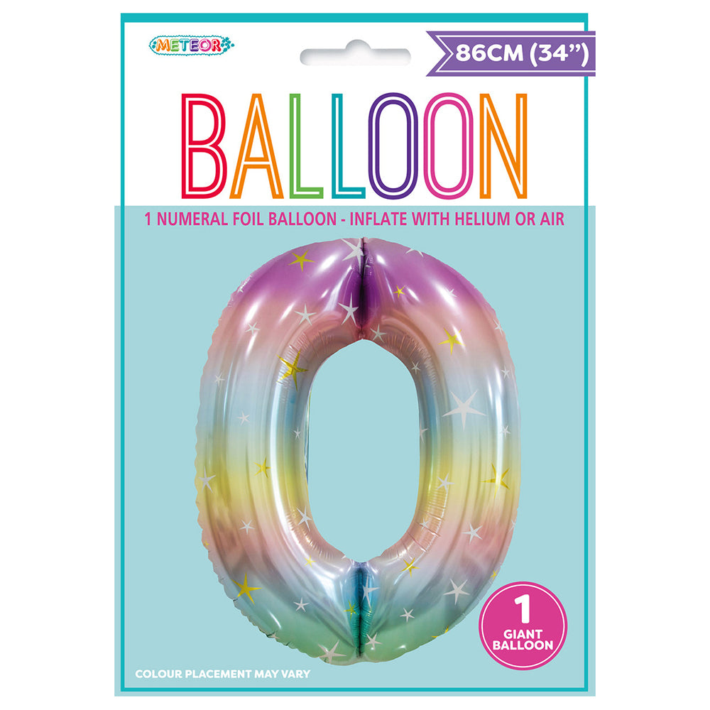 Pastel Rainbow Giant Number 0 Foil Balloon