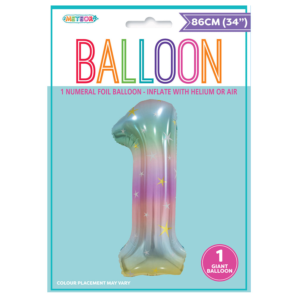 Pastel Rainbow Giant Number 1 Foil Balloon