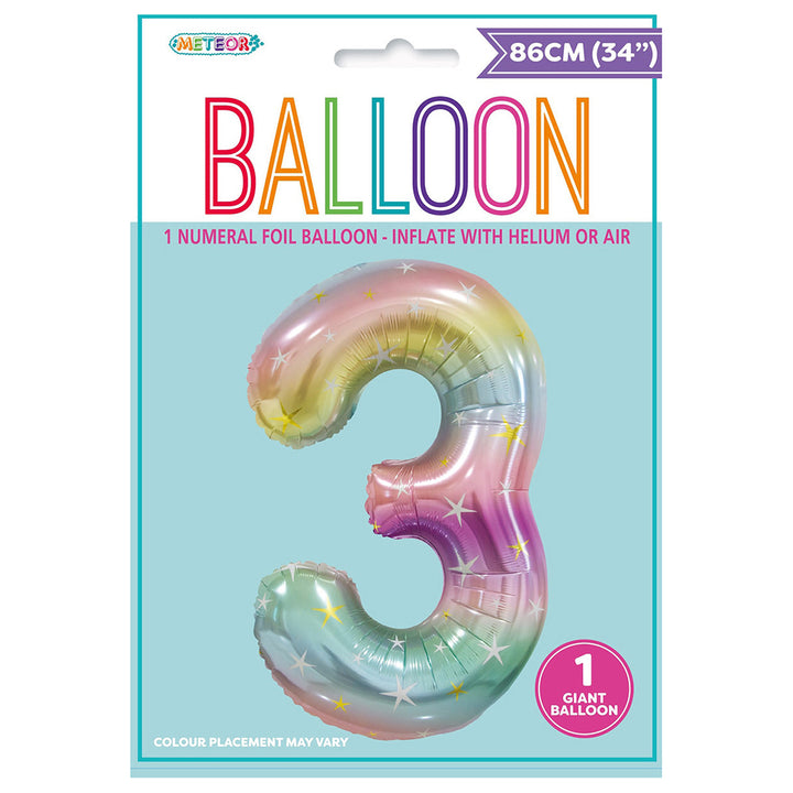 Pastel Rainbow Giant Number 3 Foil Balloon