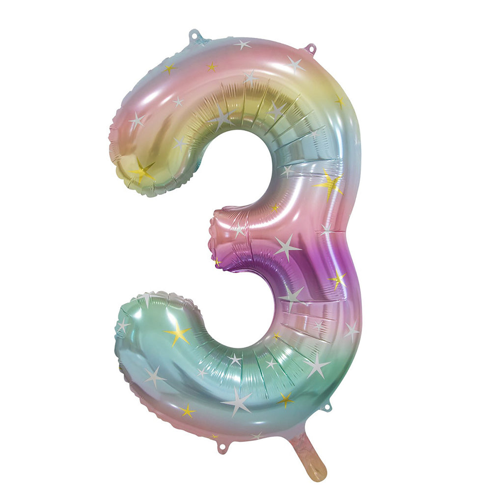 Pastel Rainbow Giant Number 3 Foil Balloon