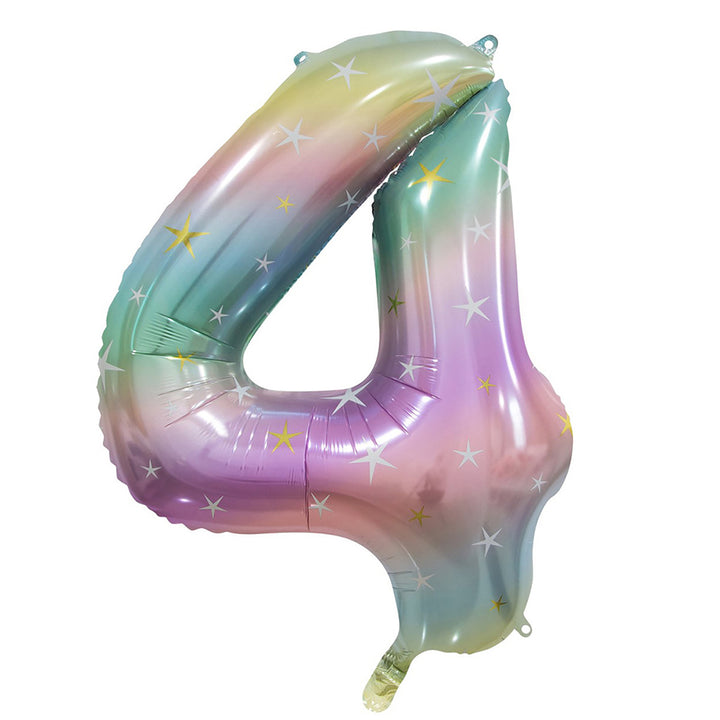 Pastel Rainbow Giant Number 4 Foil Balloon