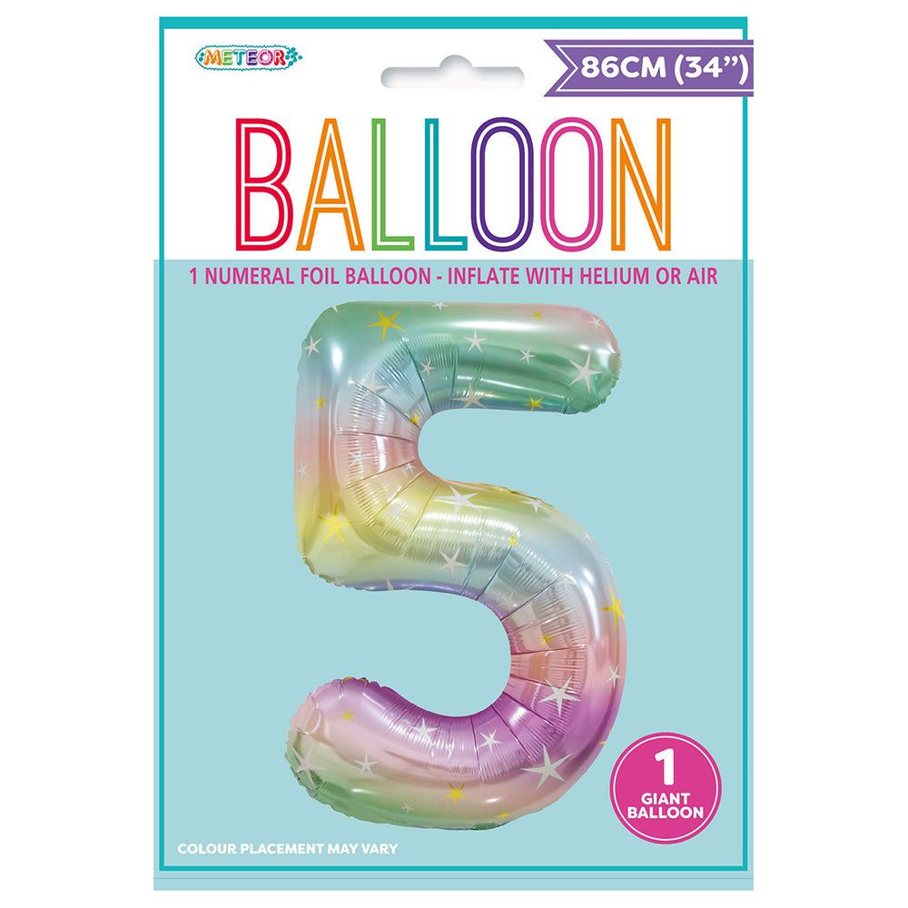 Pastel Rainbow Giant Number 5 Foil Balloon