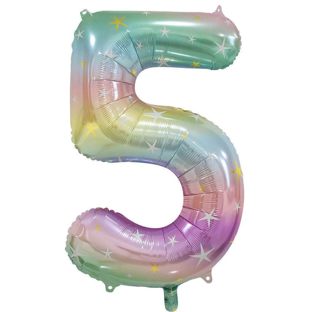 Pastel Rainbow Giant Number 5 Foil Balloon