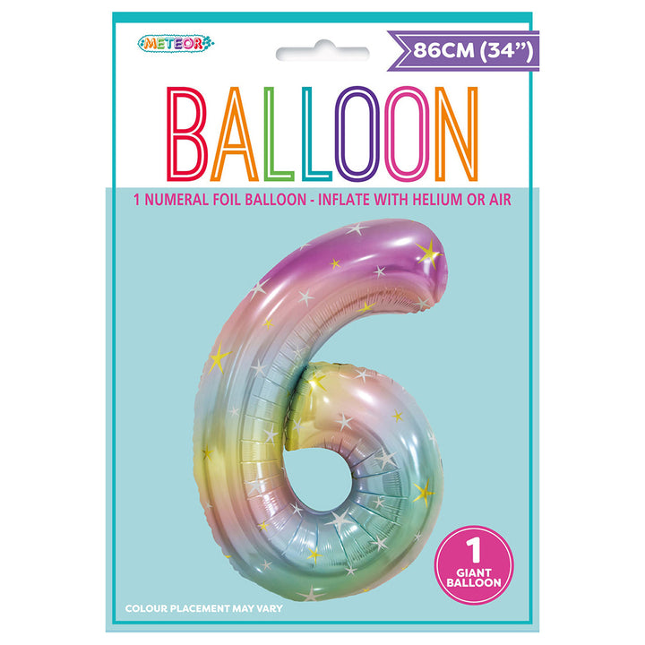 Pastel Rainbow Giant Number 6 Foil Balloon