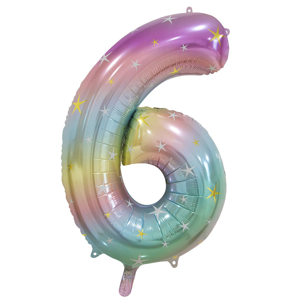 Pastel Rainbow Giant Number 6 Foil Balloon