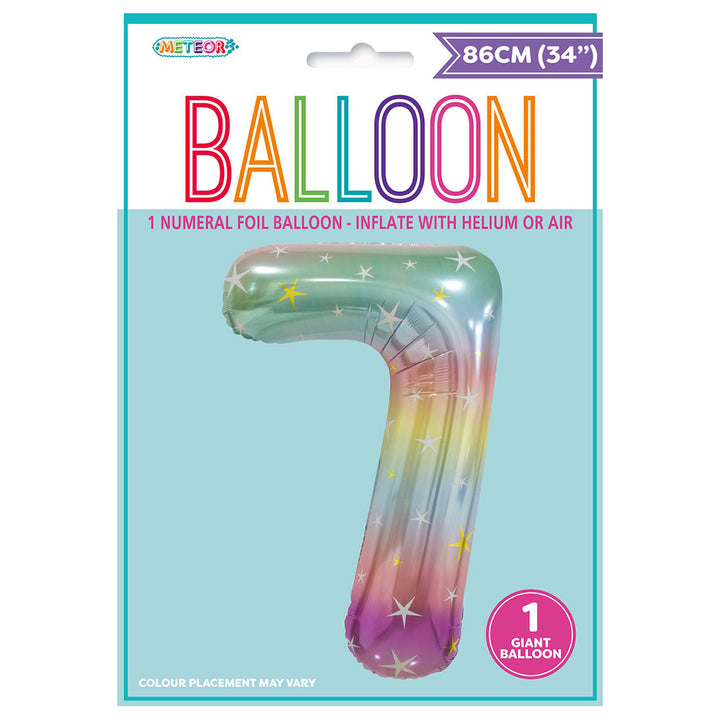 Pastel Rainbow Giant Number 7 Foil Balloon