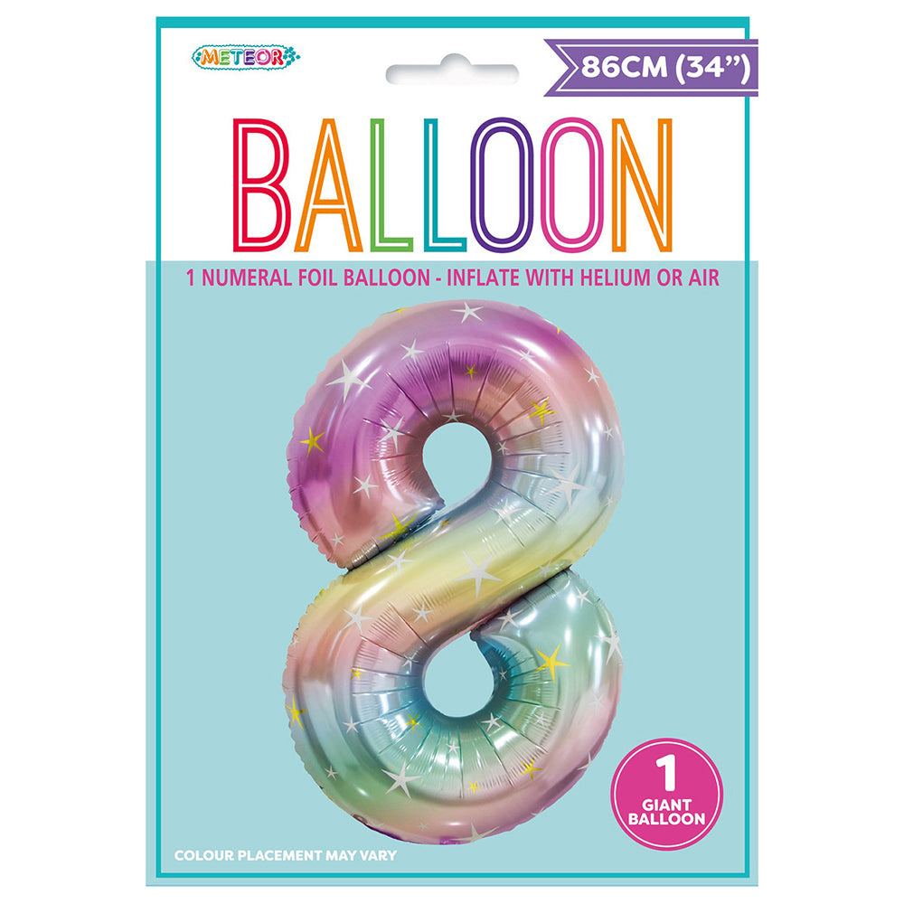 Pastel Rainbow Giant Number 8 Foil Balloon