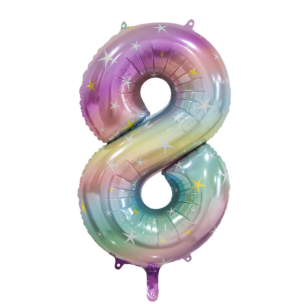 Pastel Rainbow Giant Number 8 Foil Balloon