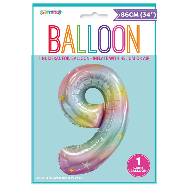Pastel Rainbow Giant Number 9 Foil Balloon