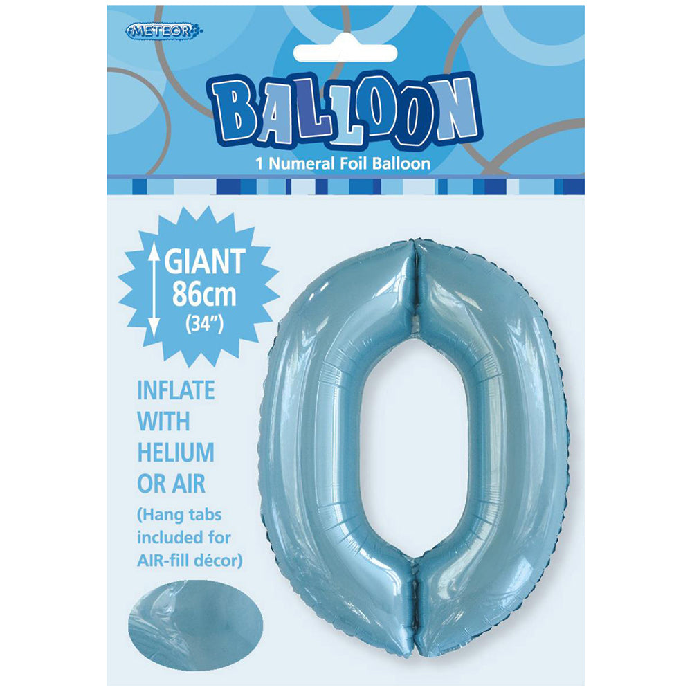 Powder Blue Giant Number 0 Foil Balloon