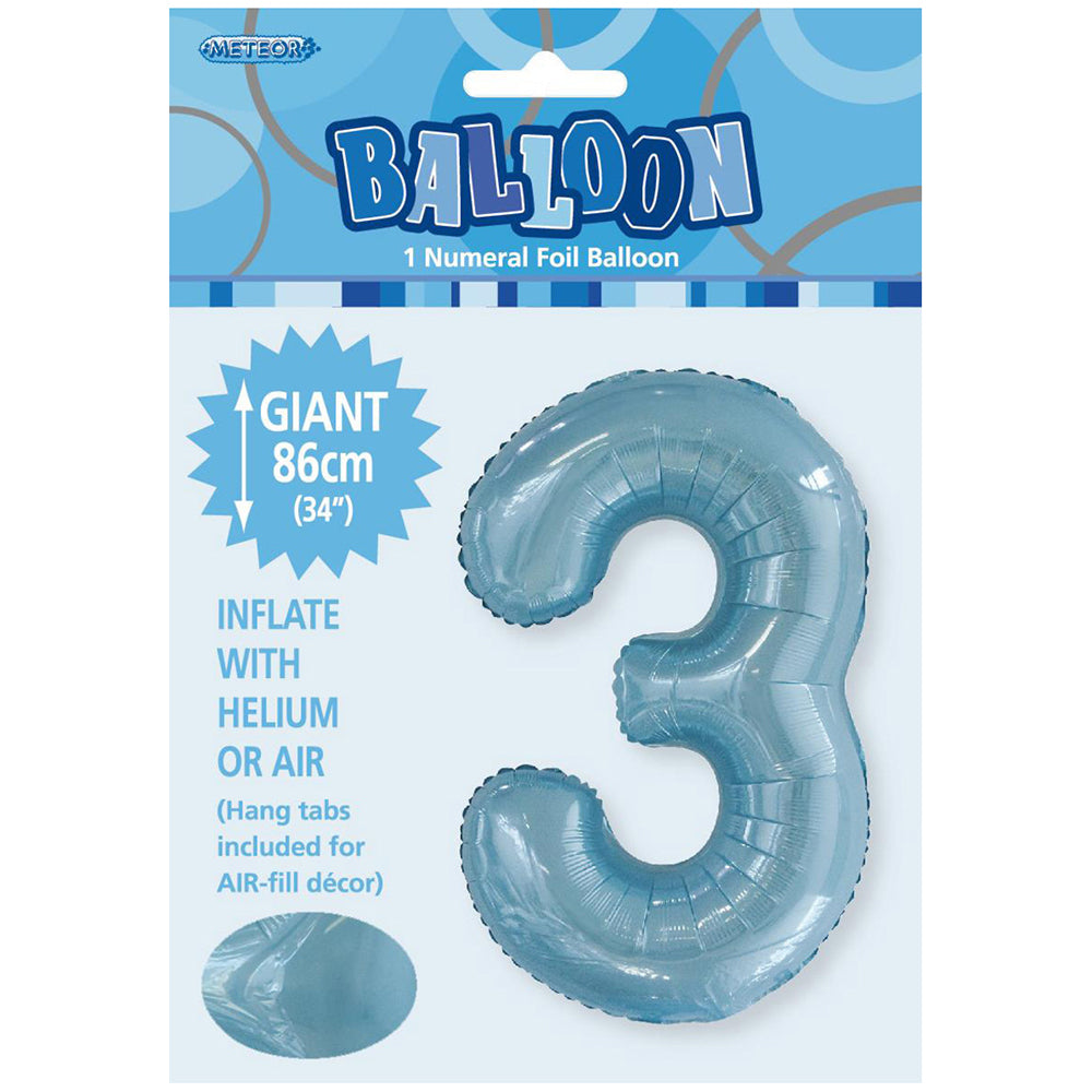 Powder Blue Giant Number 3 Foil Balloon