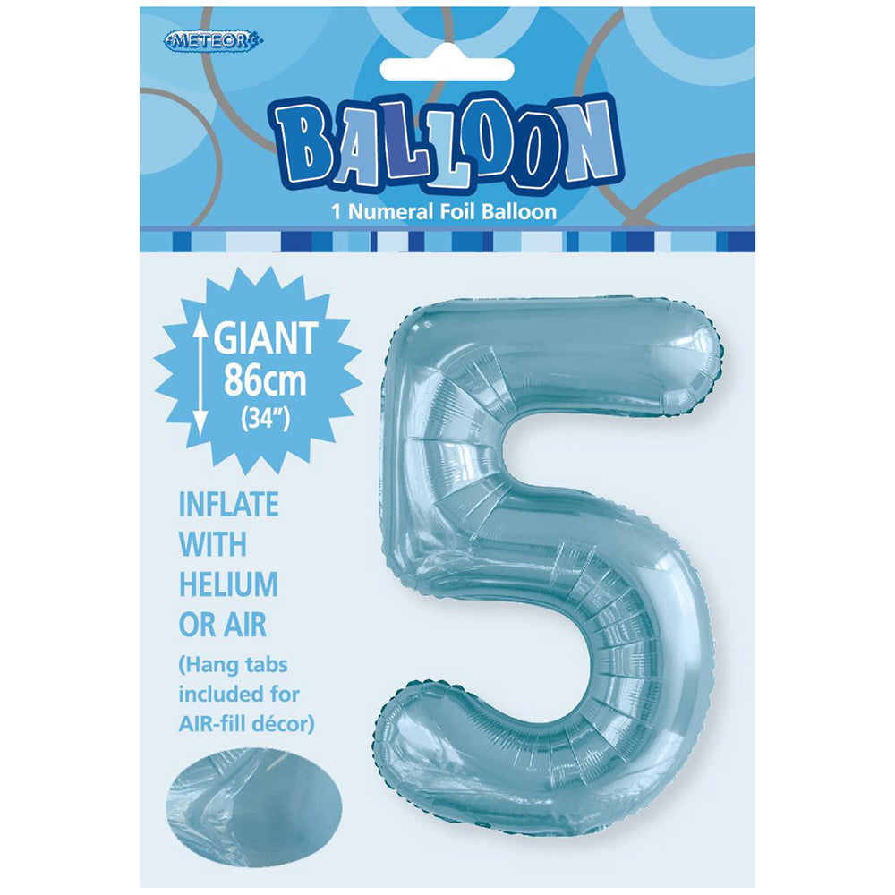Powder Blue Giant Number 5 Foil Balloon