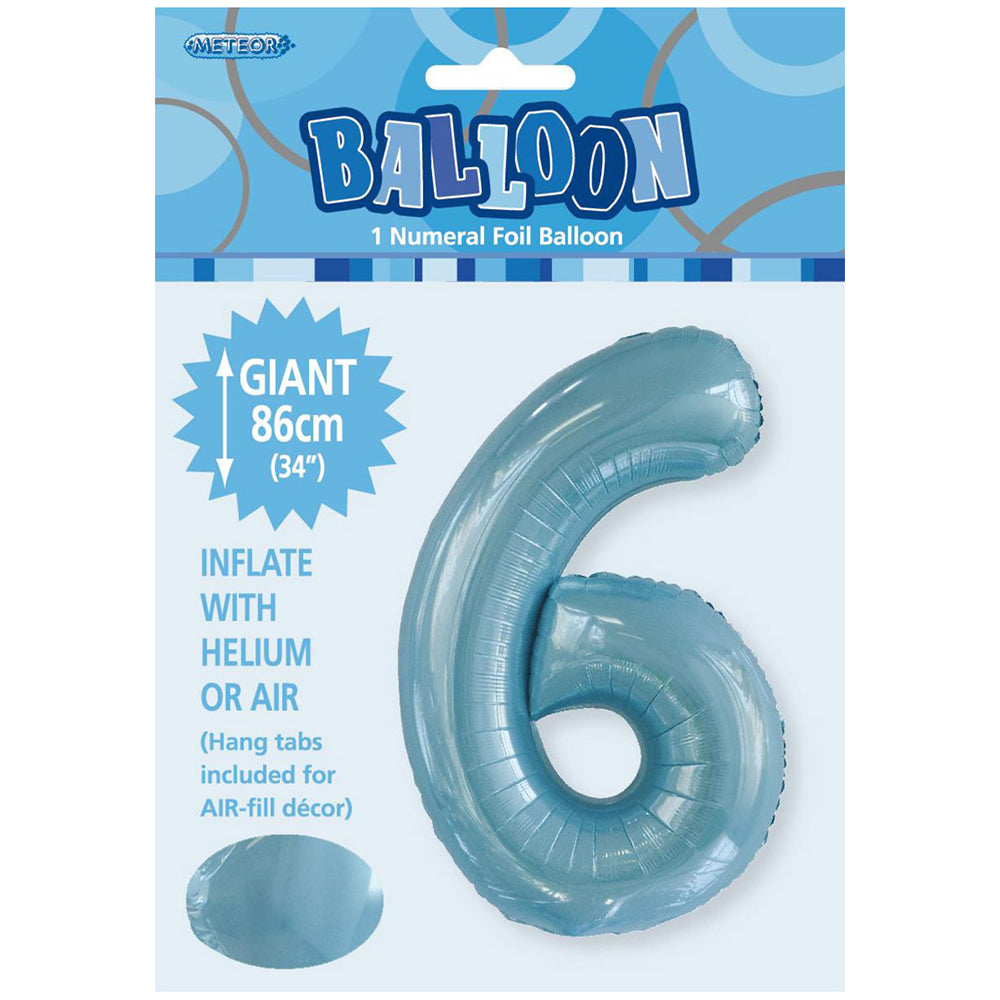 Powder Blue Giant Number 6 Foil Balloon