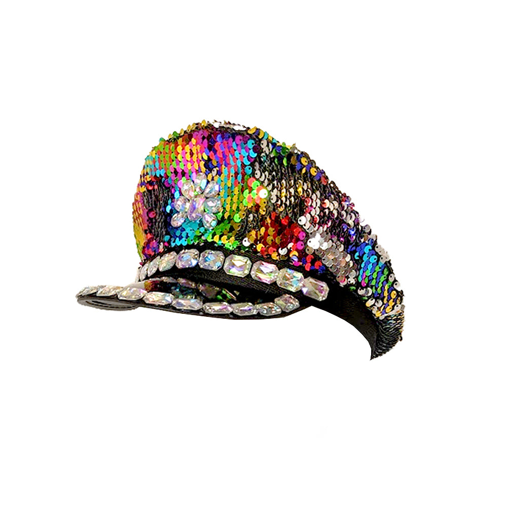 Rainbow Sequin & Jewelled Cap