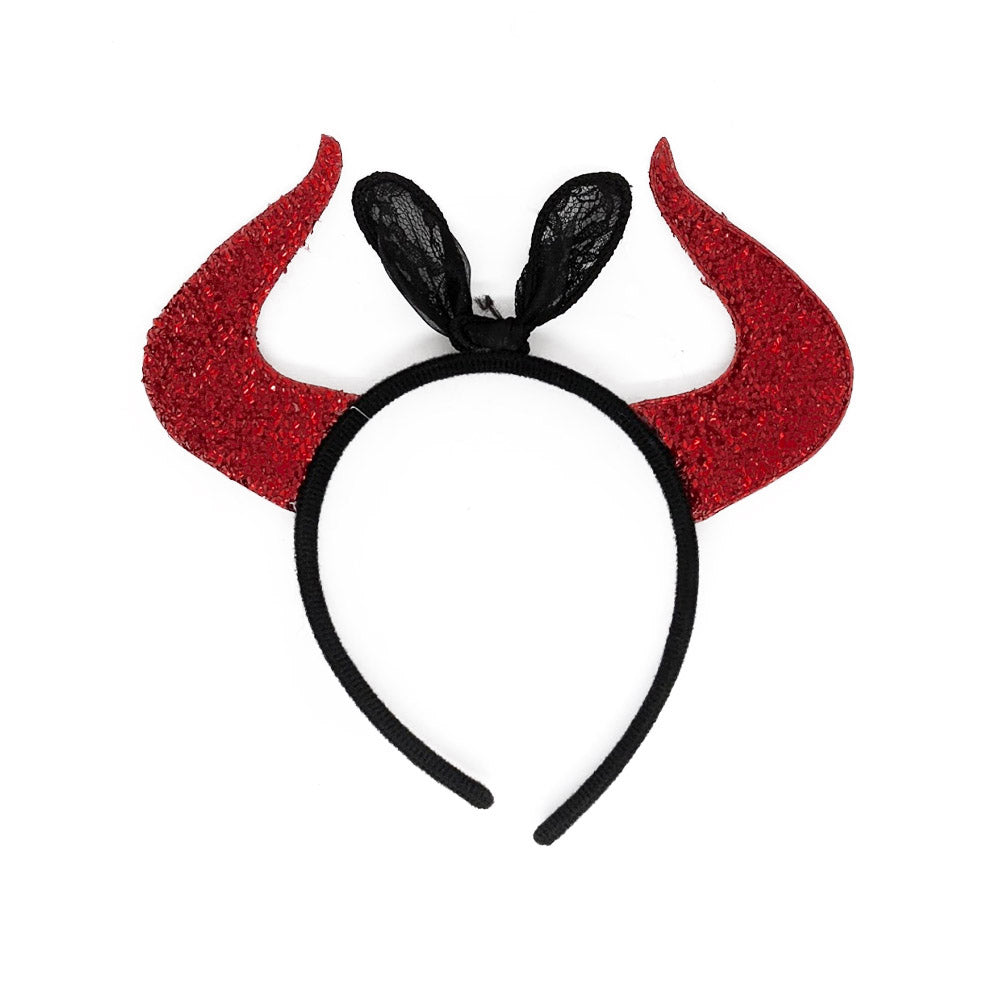 Red Devil Horn Headband with Black Bow