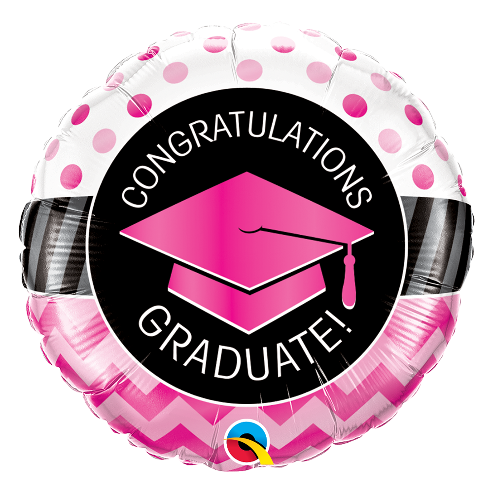Graduate Pink Chevron Dots  Round Foil Balloon
