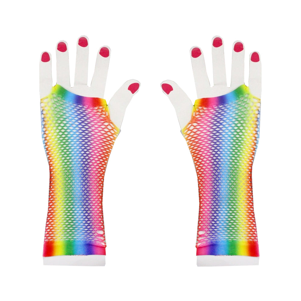 Rainbow Fishnet Gloves - Long