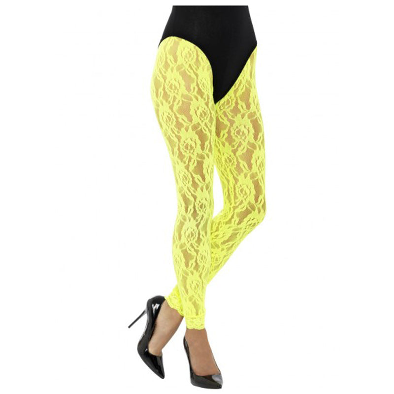 80s Lace Leggings, Neon Yellow