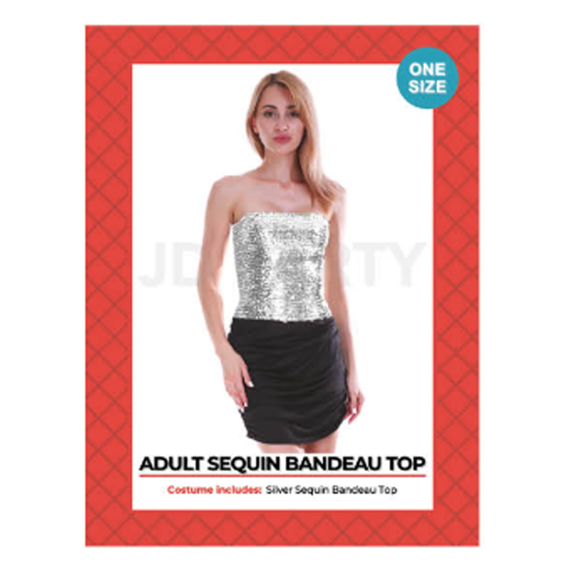 Disco Sequin Bandeau Tube Top Silver