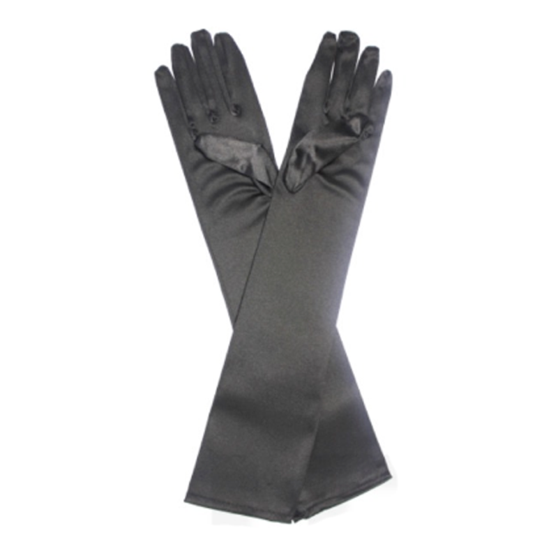 Long Satin Gloves - Black